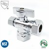 Thrifco Plumbing 1/2 Inch FIP x 1/2 Inch Slip Joint x 3/8 Inch Comp Quarter Turn Brass  Angle Stop Valve 4406484